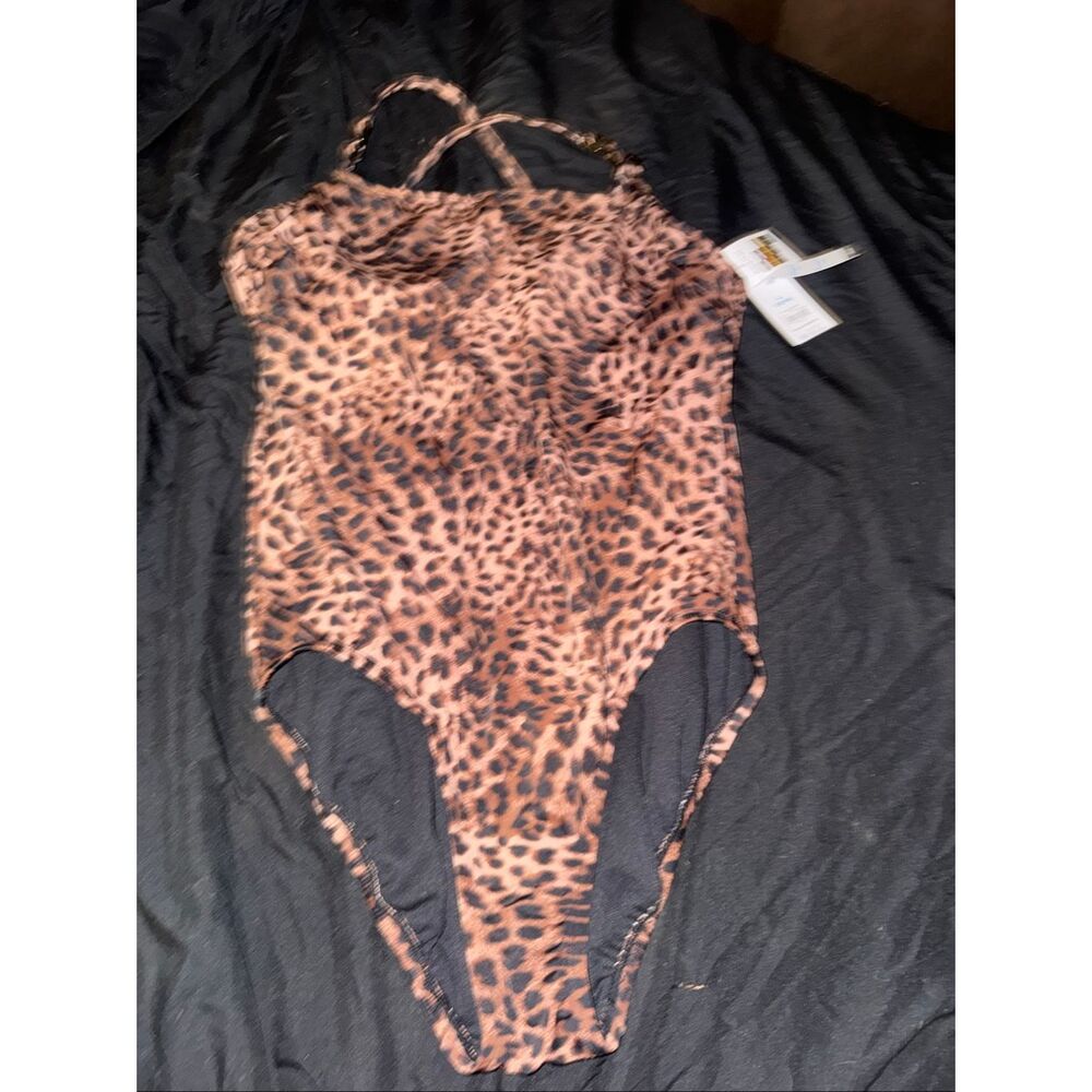 NWT leopard print one piece bathing suit size large